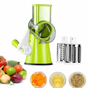 HUGHES 3 Sharp Drums Manual Rotary Vegetable Slicer Manual Rotary Stainless Steel Kitchen Chopper Garlic Chopper Time Saver Vegetable Cutter Kitchen Use