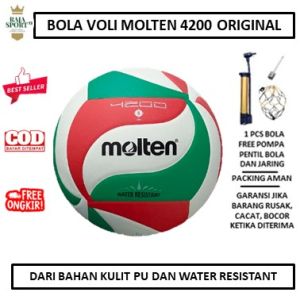 Bola VOLLEY BALL MOLTEN 4200 ORIGINAL BOLA VOLI - VOLY - VOLLY Bonus Pompa jaring dan pentil