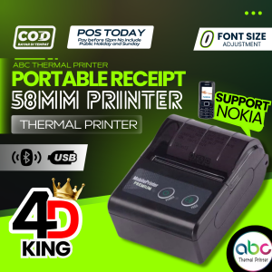 MPT- 4D Thermal Printer 58mm 万字打印机-可调字体大小 Support Nokia/Bluetoorh Printer/Bluetooth Thermal Printer/4D Receipt Printer/ios Andoird Receipt Printer SRS 69 Topup Payhere POS