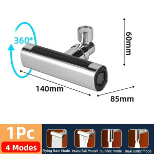 Kebidumei ก๊อกน้ำสำหรับห้องครัวน้ำตก4โหมด360น้ำที่หมุนได้ก๊อกน้ำตัวต่อก๊อกน้ำกันน้ำสาดอุปกรณ์ที่ใช้ในครัวอุปกรณ์เสริม