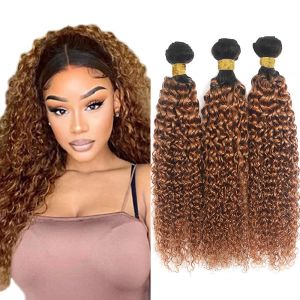 Brown Bundles Human Hair Ombre Curly Wave Human Hair Bundles 28 28 28 Inch Unprocessed Brazilian Virgin Remy Hair Extensions Double Weft Tangle Free For Women Deals