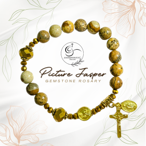 [Mycharmedgifts] Picture Jasper Semi Precious Gemstone Rosary Bracelet