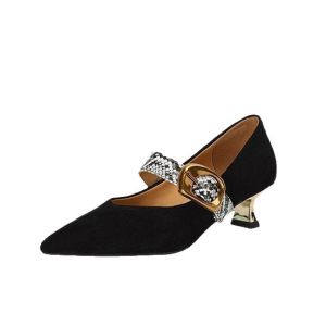 Free Shipping WomenS Comfortable Low-Cut Mid-Heel Pumps With A Matte Finish Featuring A Pointed Toe And A Small Buckle Detail New Spring/Autumn 2026 Collection