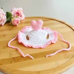 PENTU Adjustable Ties Cat Knitted Hat Heart-shaped Soft Cat Cosplay Headwear Fashion Handmade Winter Dog Cap Photo Props
