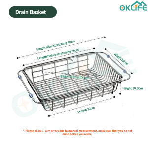 [OKLIFE. SG] Kitchen Sink Draining Rack/Adjustable Kitchen Sink Dish Drainer Fruit Vegetable Drain Basket Dishes Draining Storage Rack/ Dish Drying Rack