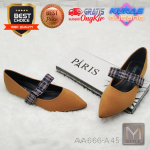 BIG SALE Disc 75% Sandal Sepatu Teplek Wanita import Warna [Red Khaki] model Flatshoes Kasual Elegan nyaman di pakai kuat dan awet Fashionable untuk acara Pesta Hangout santai dan ke Kampus