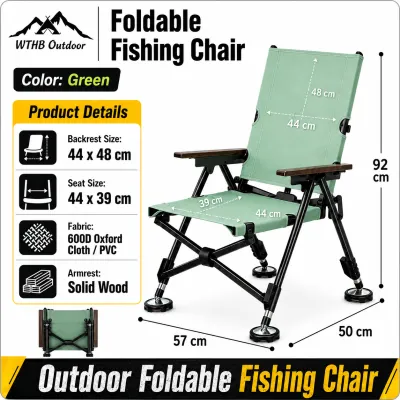 Heavy Duty Camping Chair Foldable Fishing Chair with Cup Holder Storage Bag Bear 200kg Portable Beach Chair WTHB