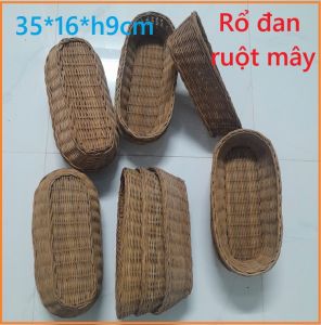 Rổ đan ruột mây Oval 35*16*h9cm Rổ đan bằng sợi may chắc chắn màu tự nhiên dùng để ủ bánh trang trí hoặc để đồ dùng đa dụng.