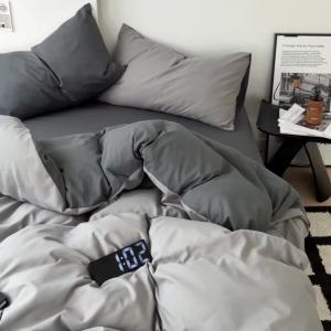 Solid Color Plaid Single and Double Student Dormitory Bed Sheet Three-Piece Set Quilt Cover Four-Piece Set Washed Cotton Bedding LZD