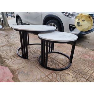 Bàn Trà Đôi Sofa Bàn Trà Mặt Đá Tròn Kiềng Chân Tròn 3 Nan Đơn Giản Cafe Phòng Khách