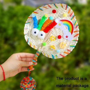 THTZI โดปามีน ร่มมือ ทอมือ ทำด้วยมือ แฟนถัก แบบพกพา ชุดวัสดุ DIY แฟนฟาง สำหรับการตกแต่งบ้าน