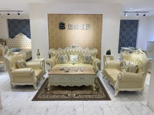 Bộ ghế sofa phòng khách tân cổ điển 123 bọc da bò nhập khẩu 9901B