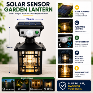 Solar Powered Motion Sensor Lantern IP65 Waterproof Energy Saving with High Efficiency Solar Panel