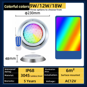 Swimming Pool Light Stainless Steel IP68 Waterproof AC12V RGB 9W/12W/18W Underwater Decoration Light