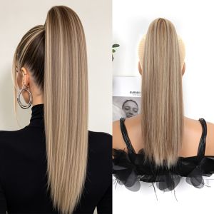EGRT Long Claw Clip Hair Extension Natural-Looking 16 Inch Fountain Waterfall Ponytail Hair Accessory Fluffy Long Straight Synthetic Hairpiece for Women