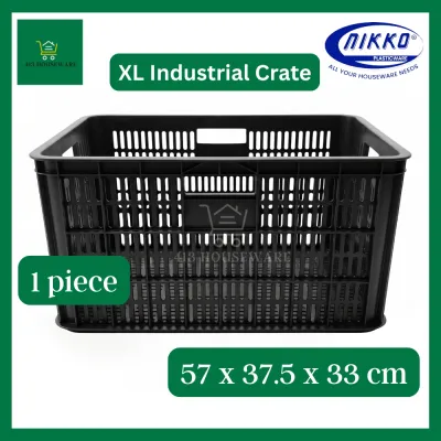 Industrial Crate XL Stackable Black Storage Basket Box Fruit Crate 50L Nikko Warehouse Solution