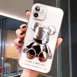 3D Soft Case Beruang Timbul for iPhone 13 Pro / 13 Pro Max /14/14 Pro / 14 Pro Max 11 12 Pro Max Bening Transparant Casing Bear Warna Gold Pink Purple Blue Black Silver Tahan Guncangan dan Anti Jatuh Bahan Silikon Lembut Softcase Karet Pelindung Handphone