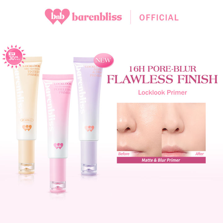 BNB barenbliss Locklook Primer | Silky Flawless Tinted Primer, Hydra Smooth Poreless Primer & Matte & Blur Primer | Tahan Hingga 16 Jam