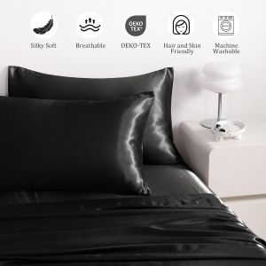 Bộ Chăn Ga Phi Lụa Victorias Bedding Màu Đen Chính Hãng Korea