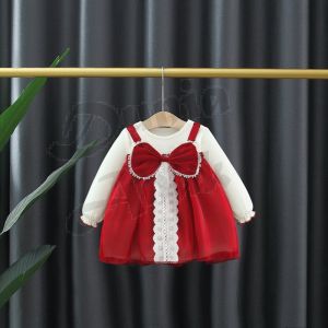 DRESS ANAK BAYI 0-4 TAHUN / PAKAIAN ANAK PEREMPUAN MOTIF PITA MERAH / DRESS ANAK KEKINIAN