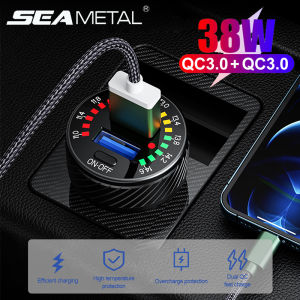 Bộ Sạc Xe Hơi QC3.0 38W Bộ Sạc USB Kép Có Công Tắc Đèn Màu Bộ Sạc Siêu Nhanh Thông Dụng 12V 24V Phụ Kiện Xe Hơi
