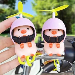 2PCS Cartoon Pig With Helmet Motorcycle Handlebar Decoration Bike Electric Cute Pig Toy Ornaments Riding Equipment Accessories