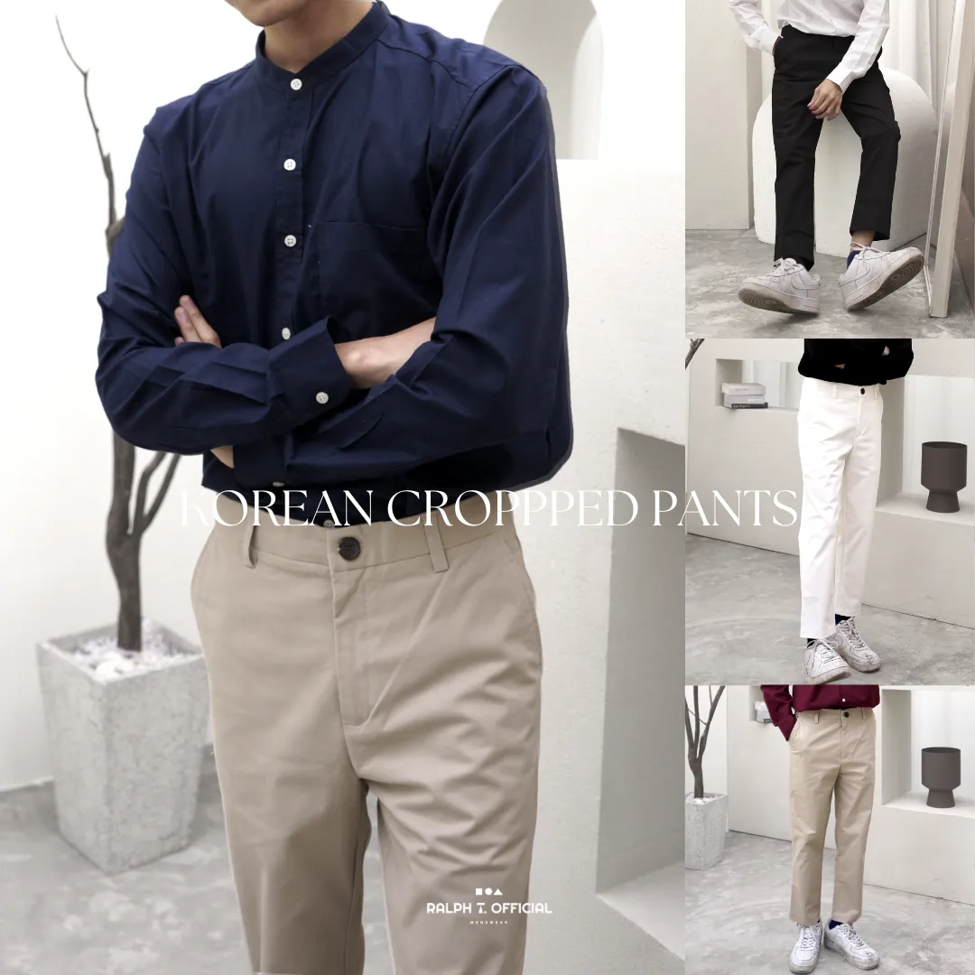 RALPH T OFFICIAL กางเกงขาเต่อ 5 ส่วน ชิโน่ยืดนุ่ม ทรงเกาหลี KOREAN ANKLE PANTS กางเกงขายาว ผู้ชาย สแล็ค สีขาว สีกรม สีเบจ สีดำ