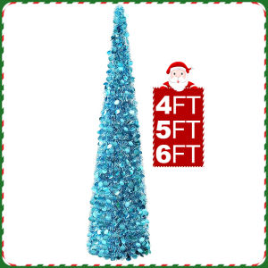 Foldable Xmas Tree 4/5/6FT Collapsible Tinsel Christmas Tree Holiday Party Decor