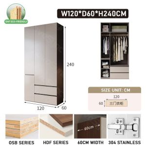 Solid Wood Storage Cabinet Sliding Door Design Resistant Wardrobe With Drawers