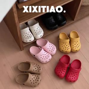 XIXITIAO Baotou รองเท้าแตะของเด็กๆลำลองรองเท้าแตะฤดูร้อนแบบเรียบง่ายเด็กหญิงเด็กชายอุดตันรองเท้าแตะชายหาดใหม่แผ่นรองเท้านุ่มสบายกลางแจ้ง