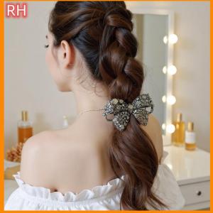 🔥🔥🔥ranghe Sáng bóng Rhinestone Hollow Bow kẹp tóc cao cấp màu đen pha lê Bow Side bangs Clip kim loại mỏ vịt Clip Phụ kiện tóc của phụ nữ