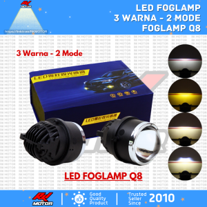 LED Foglamp Projector Dual Lens 3 inchi Q8 3 Warna 2 Mode High & Low