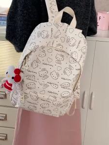 Japanese Style ins Wind Cartoon Backpack Junior High School Girl Student School Bag Large Capacity Travel Lightweight Backpack Cute HelloKitty Printing  #2421