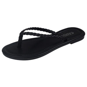 Free Shipping Slpers Plus-Size Flat Sandals For Women Round-Toe Woven Lightweight Casual Flip-Flops Beach Sandals
