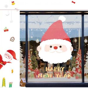 MNTT Anti-collision Santa Claus Stickers Colorful Christmas Tree PVC Festival Stickers Gifts Over Size Glass Electrostatic Film Party