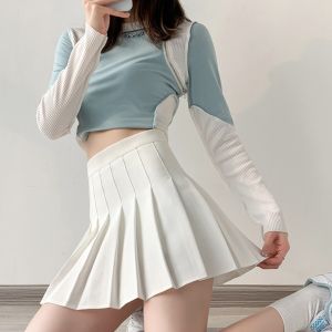 🚩Sale80%🚩กระโปรงสั้นจีบรอบเอวต่ำ มีซิปและกระดุม 5 สี ไซส์ มีซับใน