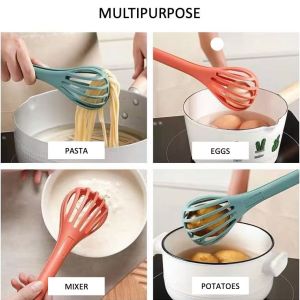 Multipurpose 2-in-1 WHISK and CLIPPER Egg Beater Pasta Server Spaghetti Tong Egg Mixer Egg Scooper