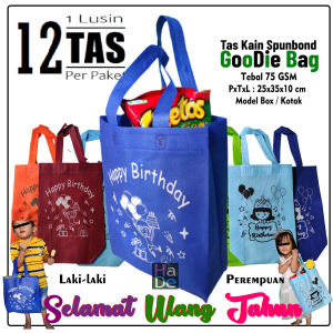 1 Lusin isi 12 pcs Tas Kain Snack Ultah Goodie Bag / Kantong Spunbond Untuk Bingkisan Souvenir Ulang Tahun Anak Perempuan / Laki Laki "Mika Nasi Kotak Kfc Chicken" Model Tali / Handle Box Paper 25x35x10 cm Murah Motif Karakter Kartun Lucu Happy birthday - Lazada