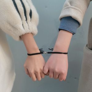 2Pcs Couple Minimalist Heart Lovers Matching Friendship Bracelet Rope Braided Magnetic Distance Bracelet Kit Lover Jewelry