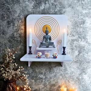 KAF หิ้งพระติดผนังลายไทย ผ้าทองลายวงกลม ตั้งโต๊ะได้ ประหยัดพื้นที่ ราคาคุ้มที่สุด รุ่น k10-bd16xl