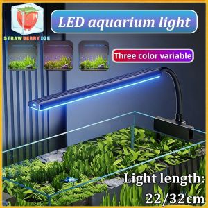 Aquarium Clip Lamp LED Fish Tank Light Waterproof Tri Color Adjustable Flicker Free Plant Growth Clamp White Black Desktop Office PH Matibay
