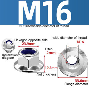 Flange Nut 304 Stainless Steel M16 DIN6183 Hexagon Hex Nut