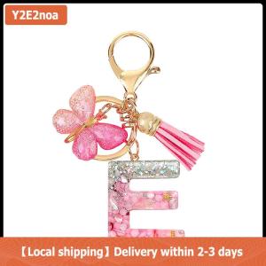 【Local shipping】 A-Z Dreamy Sequin Letters Keychain For Women Tassel Butterfly Pendant Initial Keyring Purse Suspension Bags Charms Car Key Chain