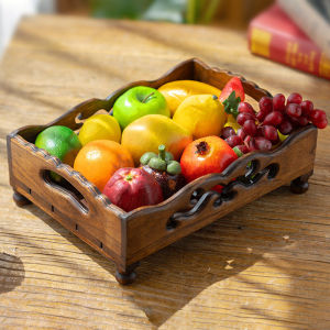 Countertop Wooden Rectangular Fruit Basket Coffee Table Decorative Tray Ottoman or Side Table Kitchen Storage Space