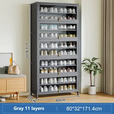 AF HOME Bamboo Flip Door Shoe Cabinet 3/5/9/11Layers Grey Transparent Acrylic Wood Shoe Rack Organizer
