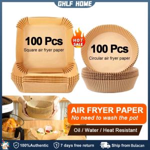100pcs Square Air Fryer Baking Oil-proof and Oil-absorbing Paper for Household Barbecue Plate Food