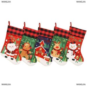 [COD] WANGJIA Christmas Stockings Christmas Stocking Deer Santa Snowman Plaid Xmas Stocking Holiday Christmas Decoration For Family Kids