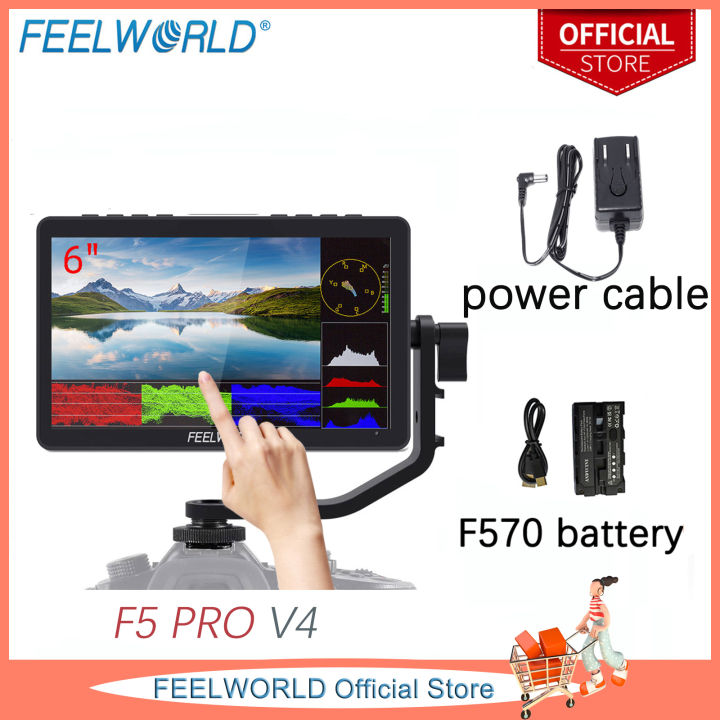 FEELWORLD F5 Prox 5.5 Inch Field Monitor High Bright 1600 Nit 4K 1920x1080 DSLR HDMI Touch Scree Camera IPS FHD Video Assist Tilt Arm (F5 Prox With Battery