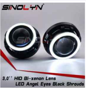 3.0 H1 H4 H7 HID Headlight LED COB Angel Eyes Halo High/Low Car Lamps Bixenon Projector Lens Black Day Running Lights