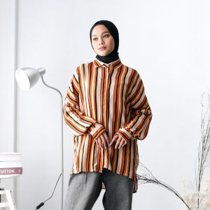 Ixora Ima Oversized Shirt - Atasan Kemeja Wanita Stripe Oversize Lengan Panjang Motif Garis